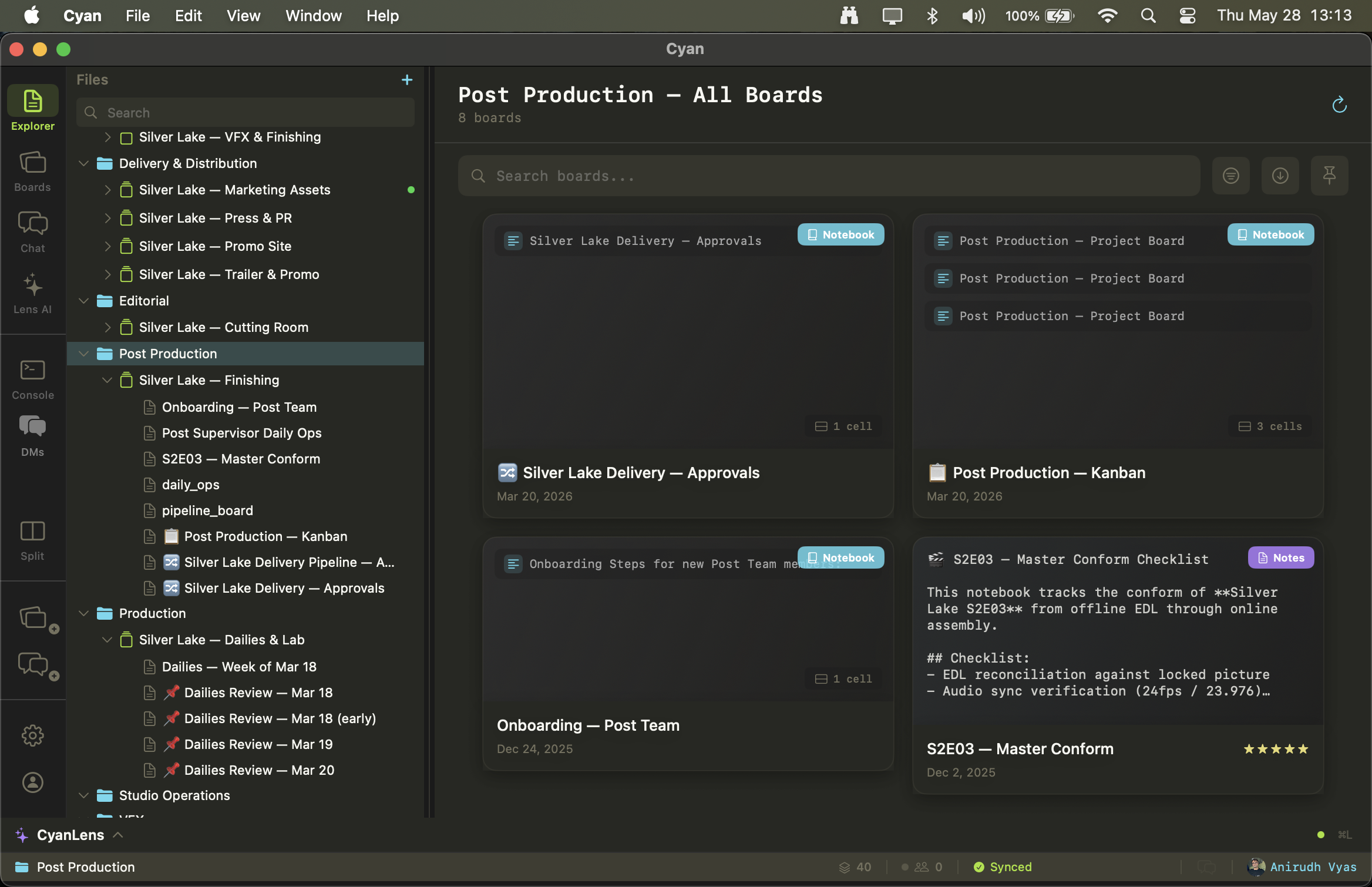 A Cyan board where a team crafts a workflow in plain language